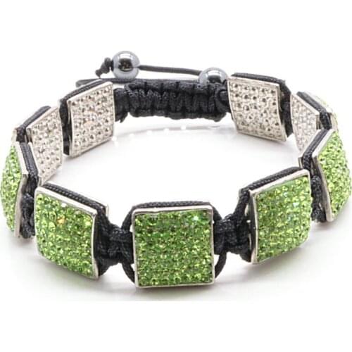 1PCS High Quality Elegant Square Green Diamond Bracelet Beads Braided Tassel Charm Ladies Bracelets Jewelry Gift