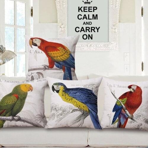 1 piece Quality Vintage Style parrot New Design Pattern Seat hug pillow Cover Decorative Home Chair Throw Pillows Case 45x45cm