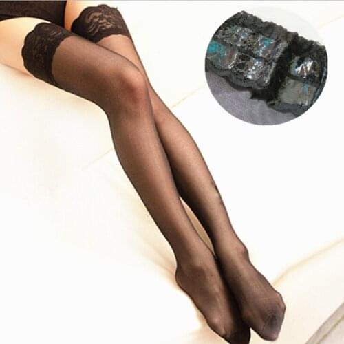 2018 Autumn Summer Womens Sexy Lace Black Silk Thigh High Stockings Hosiery Over Knee Socks Female Long Nylon Lace Top Socks