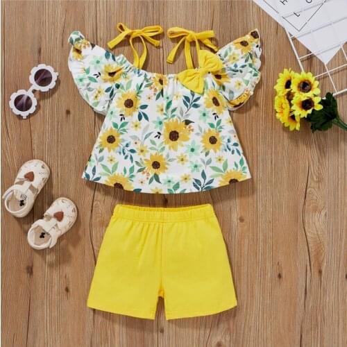 3pcs Infant Baby Girls Clothes Sets 0-4Y Floral Printed Off Shoulder T Shirts Shorts Headband