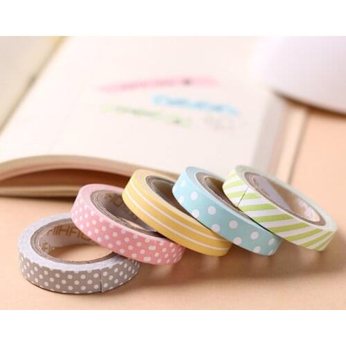 5PCS/SET Candy Color Rainbow Striped Dots Washi Tape DIY Decorative Tape Color Paper Adhesive Tapes Student School Office Supply