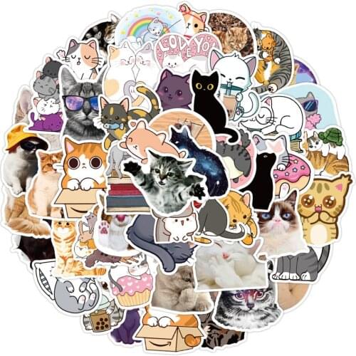 50/100PCS Cute Cartoons Animal Sticker for Girl Cute Cat Stickers Decal To DIY Suitcase Stationery Fridge Water Bottle Guitar