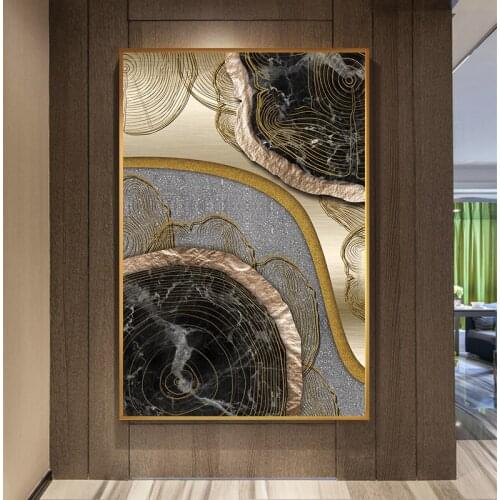Abstract Black Golden Annual Ring Canvas Painting Modern Print and Poster Decoration for Living Room Bedroom HD Wall Art Picture