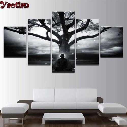 Diamond Embroidery 5 Pcs Tree And Buddha Abstract Meditation Monk Pictures Diamond Paintings Mosaic Cross Stitch Fast Delivery