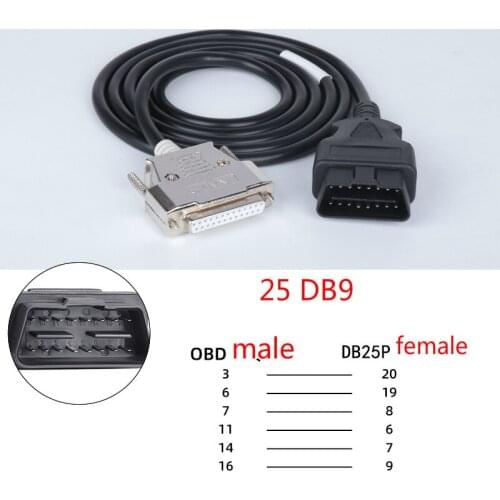 Car OBD2 male to DB25PIN female interface Serial RS232 OBD gateway 16pin cable tool
