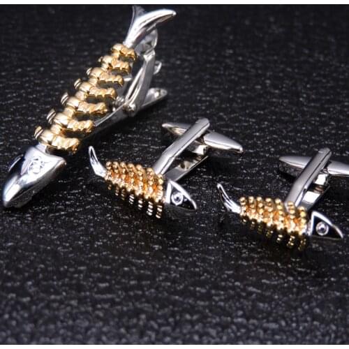 Free delivery, high quality men and women clothing brand tie clip, new fashion boutique tuna fish Cufflinks with clip