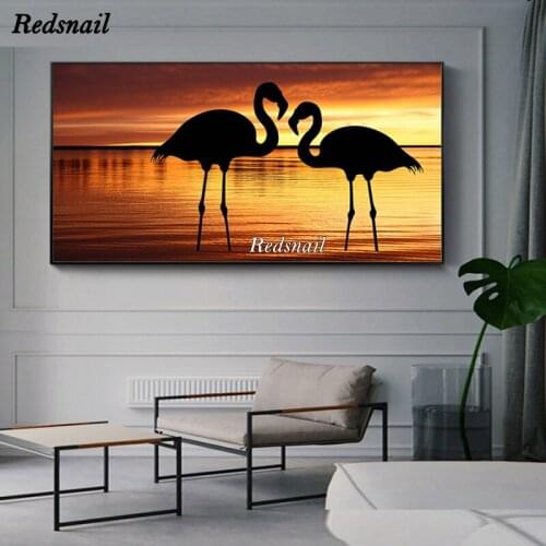 Large DIY Diamond Painting Flamingo sunset landscape Diamond Mosaic 5D Needlework Cross Stitch Diamond Embroidery Decor EE759
