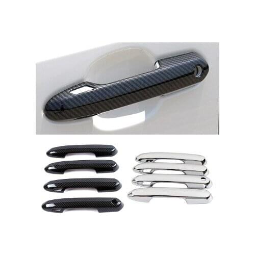 For Toyota Rav 4 Rav4 2019-2021 Carbon Fiber Color Door Handle Cover ABS Decoration Protector Chrome Trim With 2 Smart Set