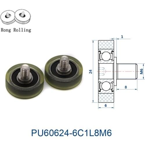 Diameter 24mm with thickness 6mm PU material coated bearing 606zz,sliding rubberized bearing pulley/rollers/wheel.Drawer pulley