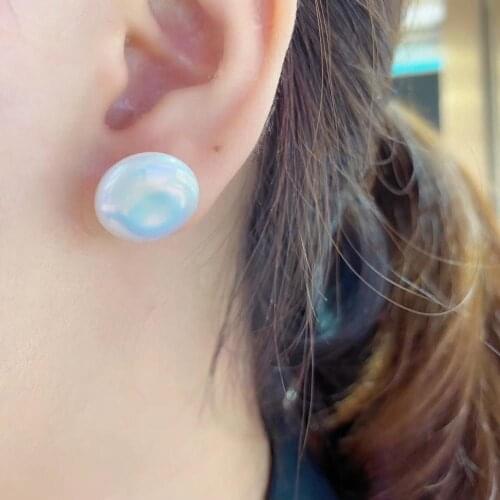 ECHSUN pure natural button pearl 14K gold covered bow jewelry handmade earrings bijoux femme pendientes oorbelle Baroque fashion