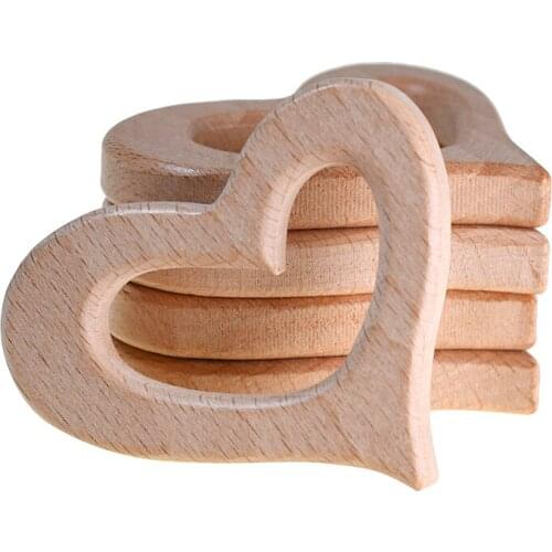 Mabochewing Eco Friendly Heart Natural Beech Wood Pendant Baby Kids Teethers