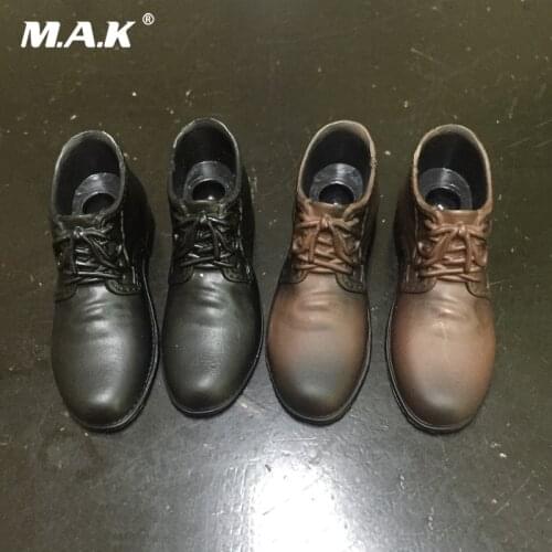 Black brown 1/6 Scale action figure Accessories Black Plastic Leather Shoes With foot shape Inside for joint male figure body