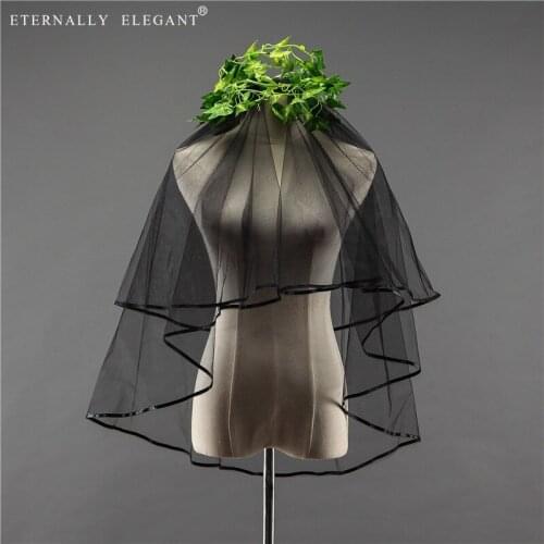 New White/Ivory/Black Two Layer Wedding Veil Ribbon Edge Mantilla Bridal Veil Of Bride Wedding Accessories Veu De Noiva EE5002