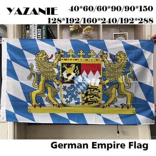 YAZANIE Germany Oktoberfest Bavarian Check Flag with Lion B German Bavarian Crest Bavaria Polyester Print Flags and Banners