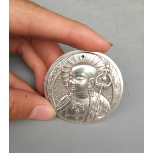 Collection Tibetan Silver Hand Carved Ksitigarbha Bodhisattva Amulet Pendant