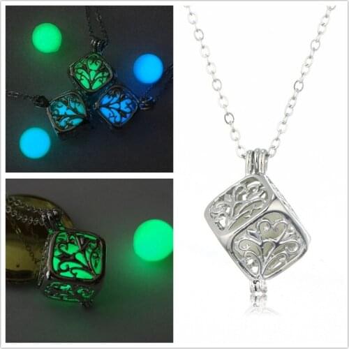 Fashion Hollow Square Tree of Life Fluorite Bead Pendant Luminous Stone Love Cube Christmas Halloween Charm Jewelry