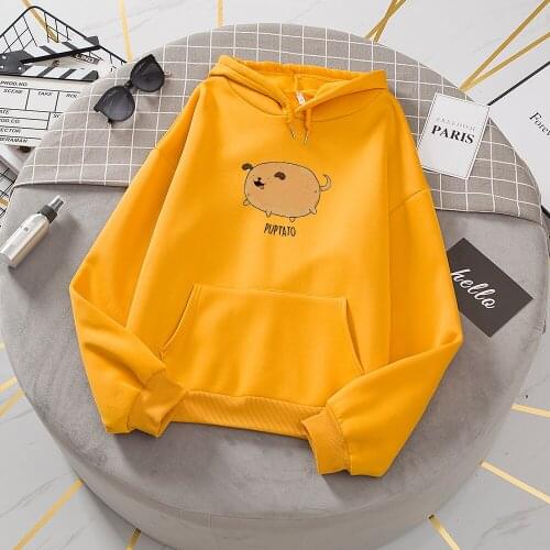 Fashionable Casual Pullover Hoodies Sudader Fall Clothing Sport Jumper Girls Hoodies Womens Sweatshirts with Fat Fun Dog Print
