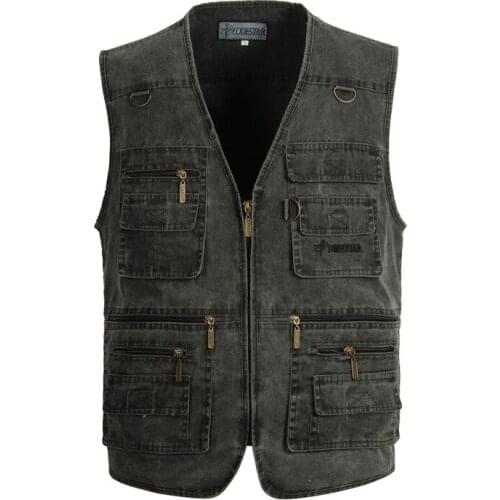 YuWaiJiaRen Mens Stone Washed Denim Multi-pocketed Vest