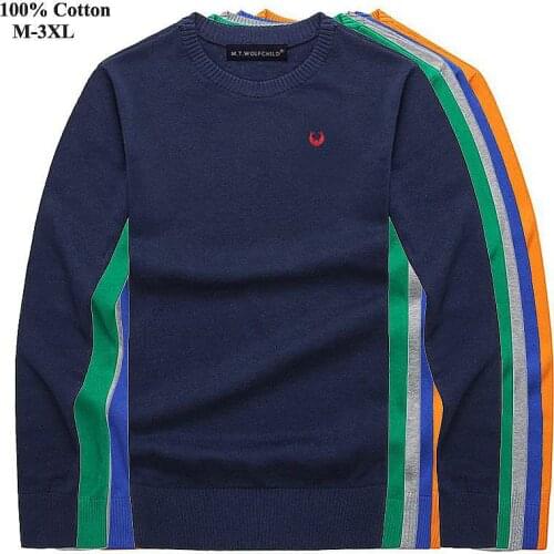 100% Cotton High Quality Spring Autumn Mens Sweaters Brand Pullovers Mens knitted Sweaters Long Sleeve Casual Male Tops M-3XL