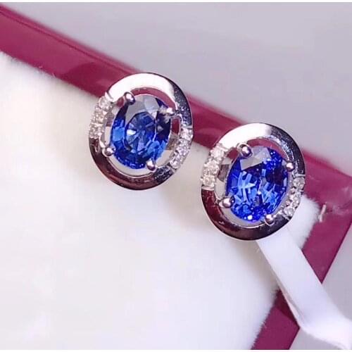 Natural Sri Lanka Sapphire Ear Nails, Simple and Delicate, Bright Blue, 925 Pure Silver