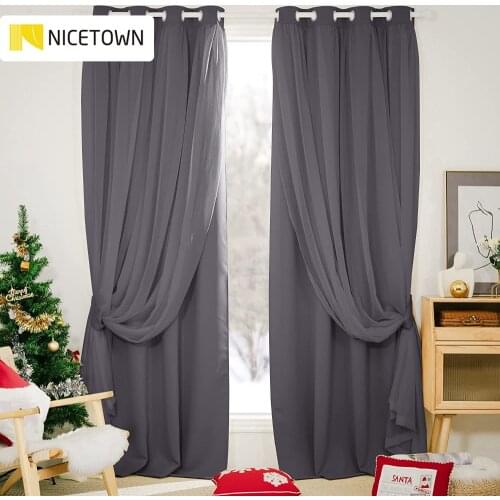 NICETOWN Grommet Double-Layer Mix Match Elegant Crushed Voile Sheer and Blackout Curtains with Tie-backs for Bedroom Living Room