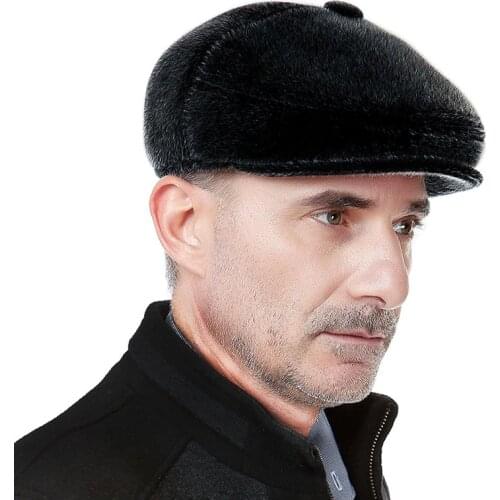 New Elder Man Winter Warm Fur Hat Male Imitation Mink Fur Earmuffs Warm Cap Elderly Peaked Cap Quinquagenarian Earmuffs B-7375