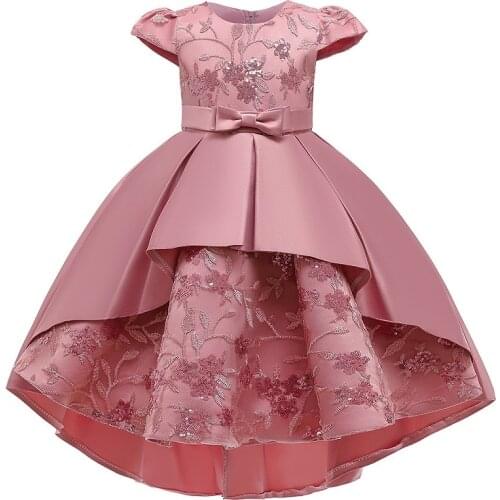ChildrenFashion New Tail Party Dresses Baby Girl embroidery Silk Princess Dress for Wedding party Kids Dresses for Toddler Girl
