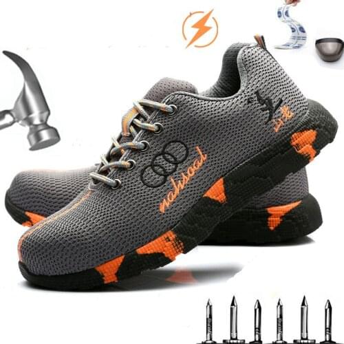 New mens steel head work safety shoes casual breathable outdoor sports shoes anti-puncture boots comfortable industrial shoes