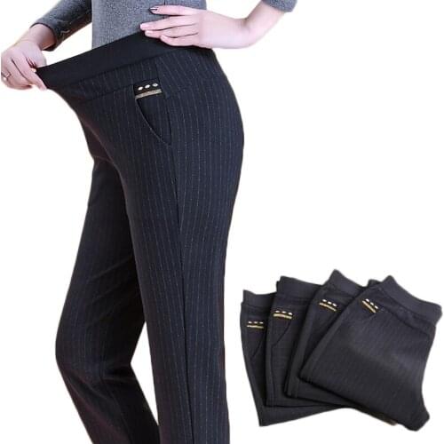 Autumn Winter Thick Middle-aged Women Trousers Plus Size 6XL Elastic Waist Long Pants Large Size Grandma Female Casual Pant 1561