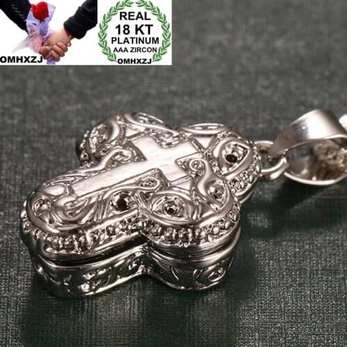 OMHXZJ Wholesale European Fashion Woman Girl Party Wedding Gift Vintage Cross 18KT White Gold Pendant Necklace NA172