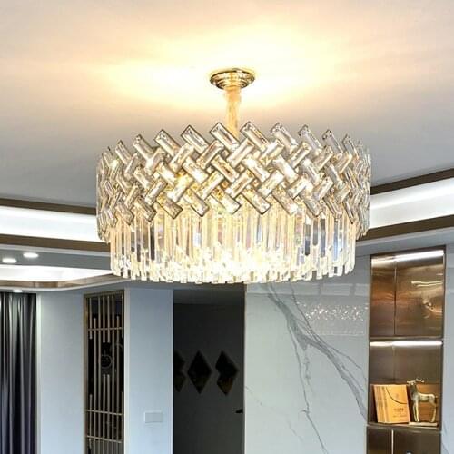 Luxury Living Room K9 Crystal Led Pendant Lights Shiny Gold Metal E14 Led Pendant Lamp Chain Hanging Lamp Luminarias Fixtures
