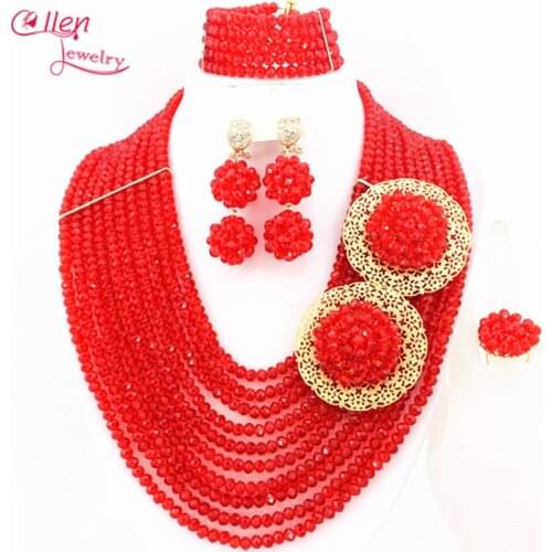 Chic African nigerian Wedding bridal beads Jewelry Set African beads Jewelry Set African beaded necklace sets W5818