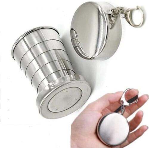 75ml/150ml/250ml Stainless Steel Folding Cup Portable Outdoor Travel Camping Telescopic Cup with Keychain Water Coffee Handcup