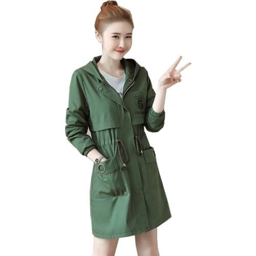 Trench Coat Hooded For Women 2021 New Spring Autumn Outerwear Fashion Casual Mid-length Windbreaker Female Loose Overcoat Tops