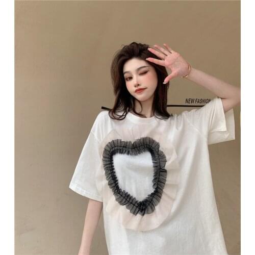 Summer Oversize Long T Shirt For Dress Women Fashion White 3D Flower Embroidery Loose Tshirt Short Sleeve Tee Shirt Femme