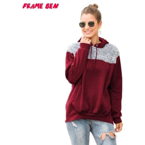 FRAME BEN Womens Autumn Sweatshirt Patchwork Long Sleeve Ladies Hoody Casual Hooded Pocket Plush Pullover Hoodies Plus Size