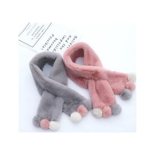 Winter Cute Children Scarf Boy Girls Scarves Baby Imitation Rabbit Fur Collar Scarf with Pompom Neck Warmers Christmas Gift