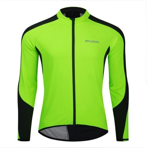 WULIBIKE Winter Fleece Cycling Jacket Mens Windproof Warm Coat Fluorescent Green For Bicycle Clothes Outdoor Sport Thermal Wear