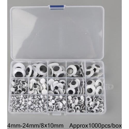 1000PCs 4mm-24mm Mixed Googly Eyes Self-adhesive DIY Scrapbooking For Teddy Bear Stuffed Toy Doll Accessories
