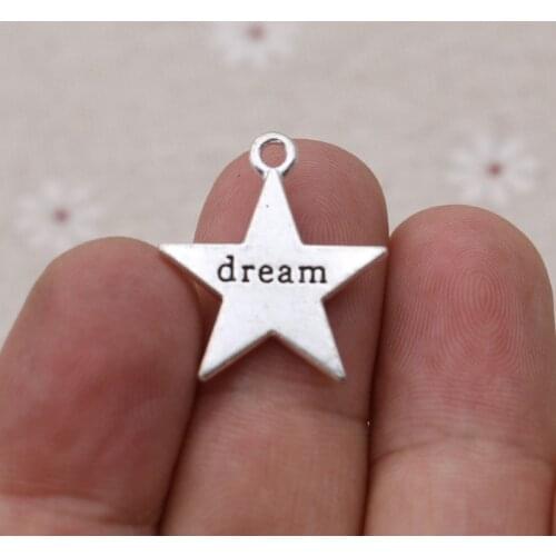 20PCS Craft Antique Silver Plated Star Dream Charm Pendants for Jewelry Making Bracelet DIY Accessories Handmade 24x19mm