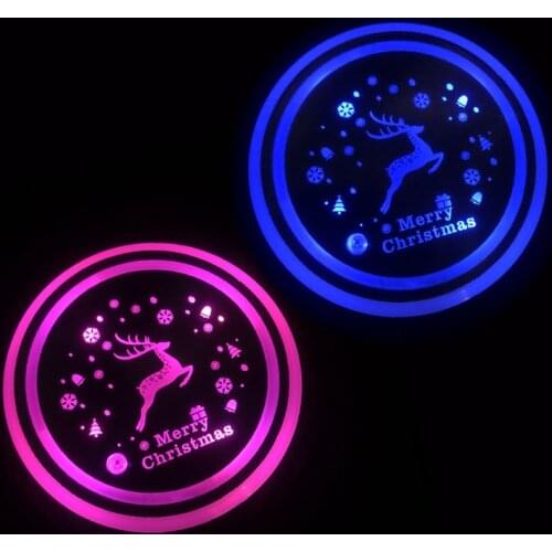 2X Car Dome LED Cup Holder Automotive Interior Lamp USB Multi- Colorful Atmosphere Light Drink Holder Anti-Slip Mat Product Bulb