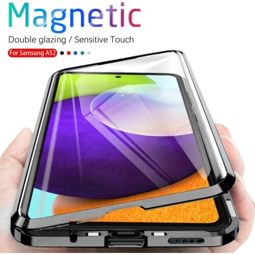 A 52 case 360° adsorption magnetic protective flip cases for samsung galaxy a52 a 52 52a metal bumper double-sided glass coque