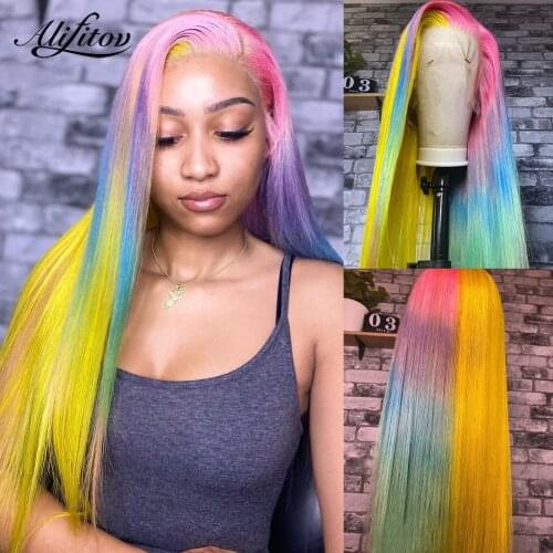 ALIFITOV Rainbow Color 13x4 Lace Front Wigs Brazilian Human Hair Wig Remy hd Lace Wig for Black Women