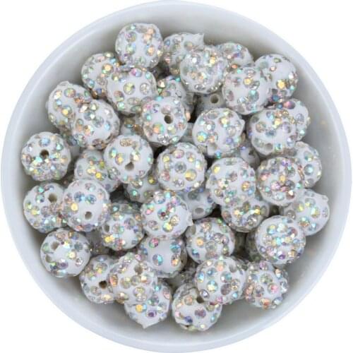 Free Shipping 50pcs 10mm White AB Color Crystal DIY Clay Spacer Beads Pave Rhinestone Disco Balls Bead