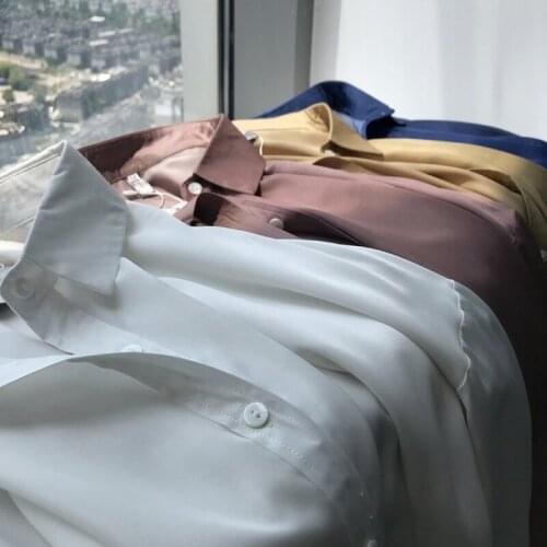 Blusas Female Tops Autumn 2021 Loose Silk Satin Shirt Women White Long Sleeve Elegantes Fashion Korean Blouses Button Up 1117