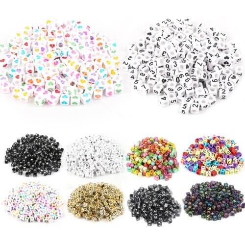 Mixed Letter Acrylic Beads Round Flat Alphabet Digital Cube Loose Spacer Beads For Jewelry Making Handmade Diy Bracelet Necklace