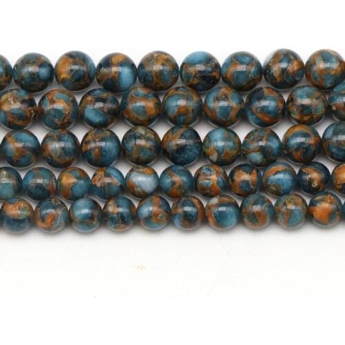 Natural Stone Beads Gold Blue Colored Nepal Round Loose Beads 6 8 10 12mm Pick Size For Jewelry Making DIY Bracelet Accessories