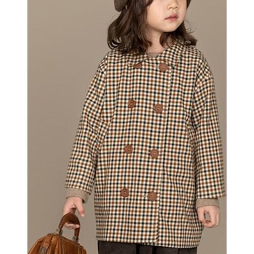 Girls plaid long windbreaker spring autumn kids toddler girl trench coat double breasted baby cotton