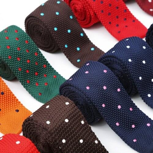 Ikepeibao Embroider Crochet Knitted Slim Navy White Skinny Knitted Skinny Ties Neck Tie Men's Dots Necktie