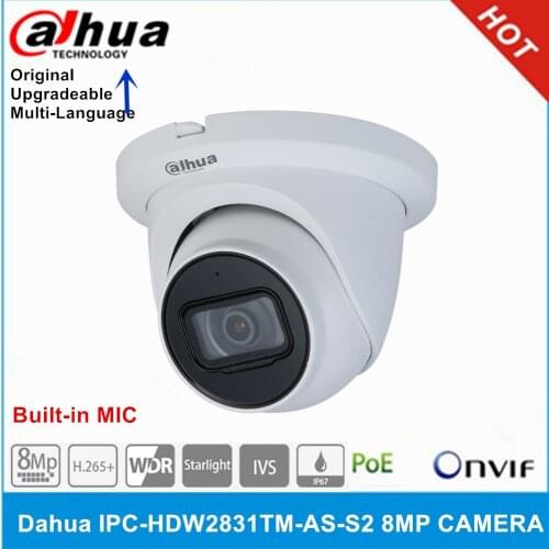 Dahua IPC-HDW2831TM-AS-S2 8MP POE Built-in Mic & SD Card Slot H.265 IR 30M IVS WDR Onvif IP67 Starlight Eyeball IP Camera
